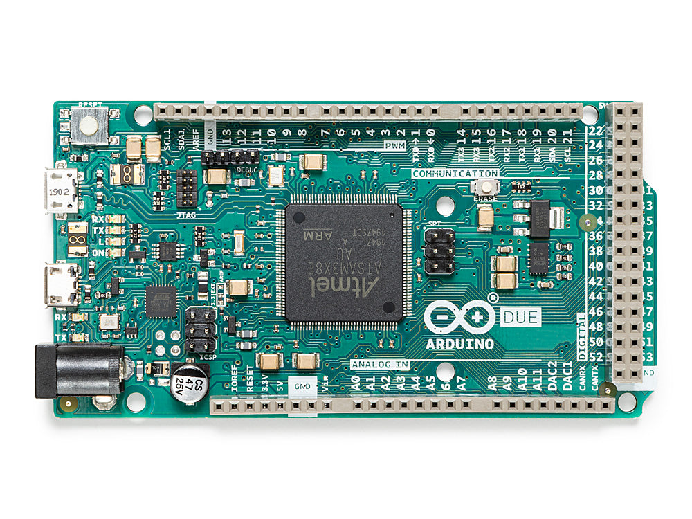 Top view of the Arduino Due development board with Atmel microcontroller