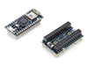 Arduino Nano 33 IoT board with headers and Nano Connector Carrier shown separately on a white background, placed side by side for clear product view