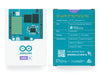 Front and back view of the Arduino Uno Q retail packaging, detailing technical specs including Qualcomm Dragonwing QRB2210 MPU, 4GB LPDDR4 RAM, and Wi-Fi connectivity.