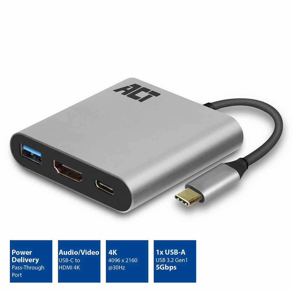 USB-C Naar HDMI Multiport Adapter Met PD-laadpoort – 4K, 10 Gbps USB 3.0, Voor MacBook, Chromebook En Galaxy