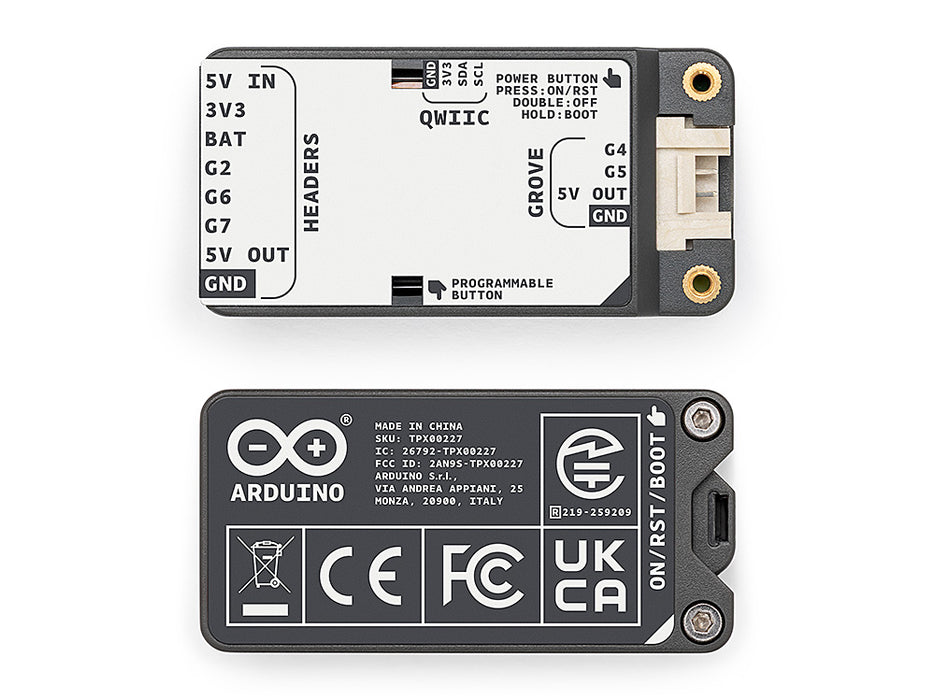 Internal PCB of the Arduino Nesso N1, showing the ESP32-C6 module and regulatory certification markings (CE, FCC, UKCA).