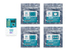 Front packaging of the Arduino UNO Q DIY Synth bundle, showing the UNO Q product box alongside four sealed silver anti-static bags labeled for Modulino Movement, Knob, Distance, and Buttons.