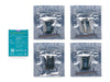 Retail box view of the Arduino UNO Q SBC controller bundle, showing a spec card and four sealed silver pouches each containing a small circuit module.