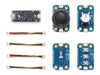 Collection of electronic components including microcontrollers and sensors on a white background